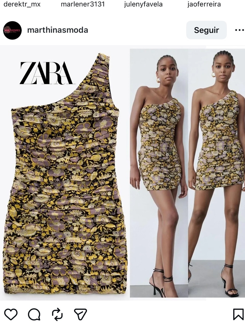 ZARA One-Shoulder Ruched Mini Dress in Yellow and Purple Floral